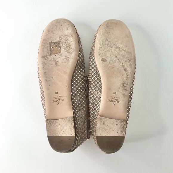 Valentino Rockstud Crystals Mesh Rose Cannelle Calfskin Ballerina Flats 40 - Picture 11 of 12